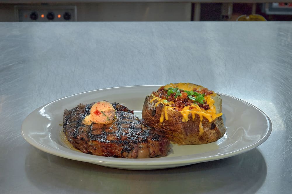 steak and baked potato from steak house in sevierville tn